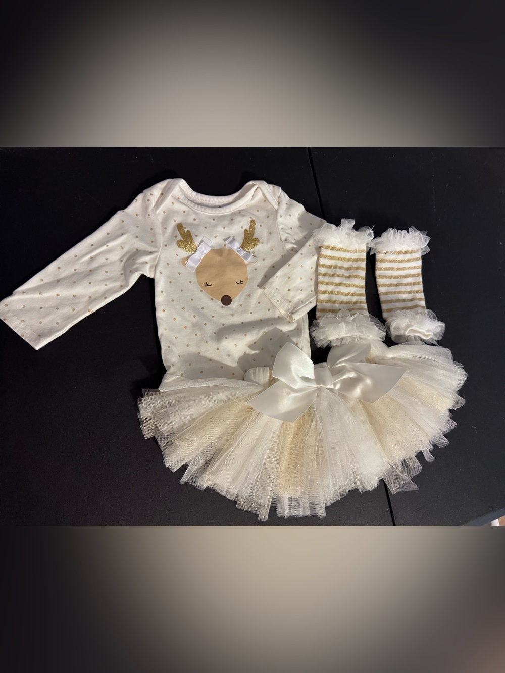 Baby Essentials Cream & Gold Reindeer Tutu Outfit